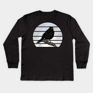 Blackbird Winter Snow Bird Watching Birding Ornithologist Gift Kids Long Sleeve T-Shirt